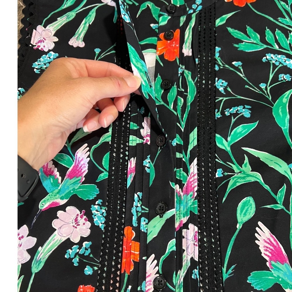 Kate Spade Jardin Poplin Floral Hummingbird Peplum Top Black XS women lace - Picture 5 of 7